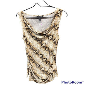 WHBM Women's Cowl Drape Neck Snakeskin Pattern Blouse Top Size Small Brown Tan